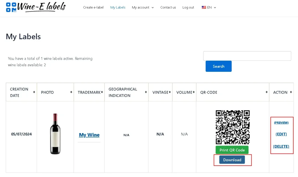 digitálne etikety vína cez QRCode