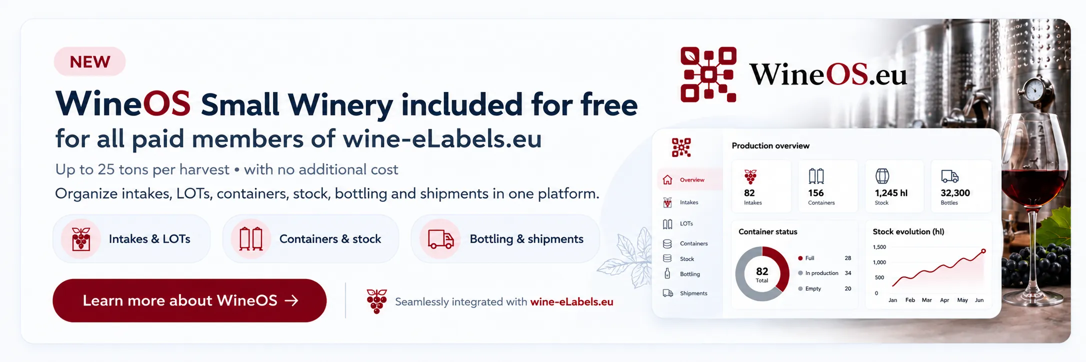 WineOS Small Winery included for paid wine-elabels.eu members, up to 25 tons per harvest